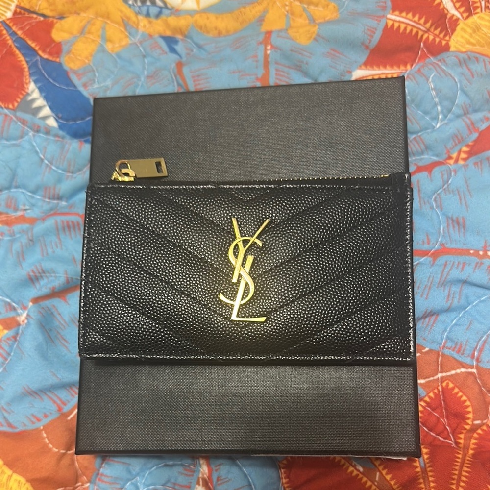 YSL Black Wallet with Gold Logo